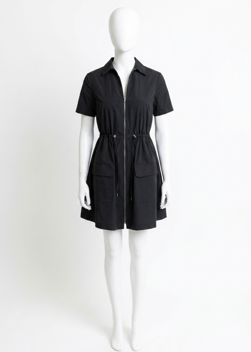 NEW KARLIE solid pocket cinch waist dress in black